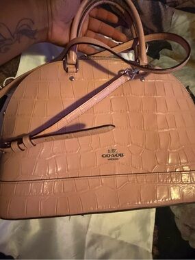 Coach Croc-Embossed Blush Pink Leather Dome Satchel